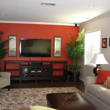 Family Room with Red Accent wall