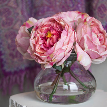 Family Rooms with Nearly Natural Silk Florals, Pink Rose
