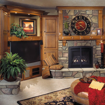 Fieldstone Cabinetry Family Room with cherry cabinets