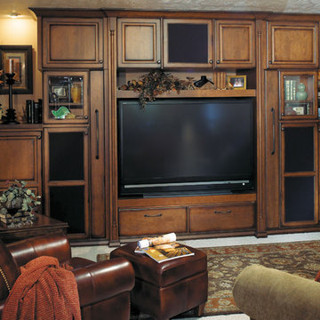 Fieldstone Cabinetry Family Room with distressed Cherry cabinets
