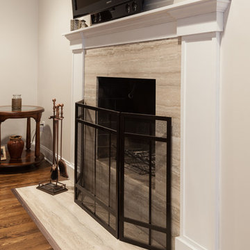 Fireplace Updated with natural stone surround and hearth