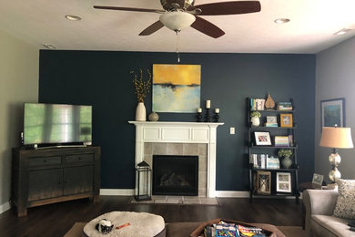Fireplace wall remodel Before and After pictures