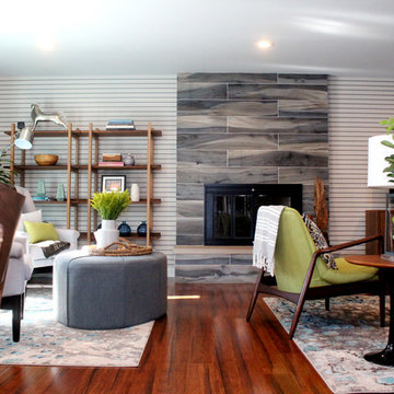 Fireplace with Blue Wood Grained Tile