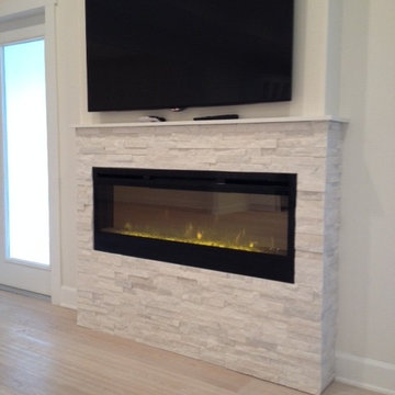 Fireplace with glacier white stone facade