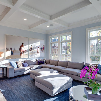 Elegant enclosed medium tone wood floor family room photo in DC Metro with blue walls, no fireplace and no tv