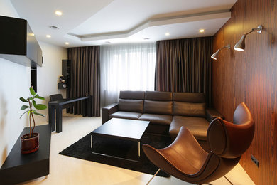 На фото: гостиная комната в стиле модернизм