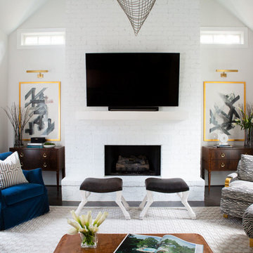 75 Vaulted Ceiling and Brick Wall Family Room Ideas You'll Love - January,  2023 | Houzz