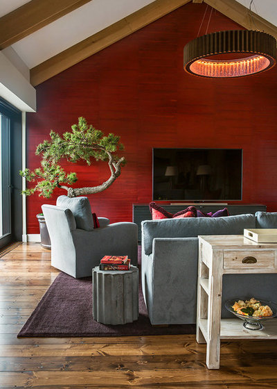 Transitional Family Room by Maquette Interior Design