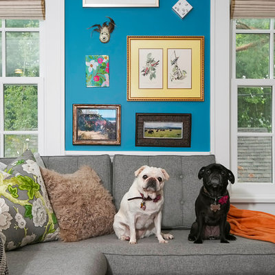 Eclectic family room photo in Minneapolis with blue walls