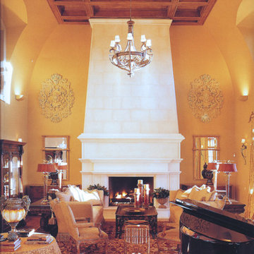 Grand Italian Limestone Fireplace with Over Mantle