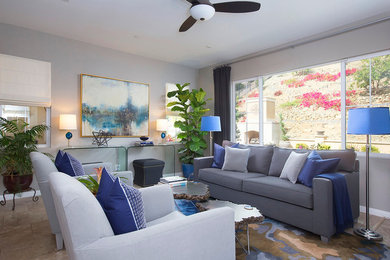 Transitional family room photo in San Diego
