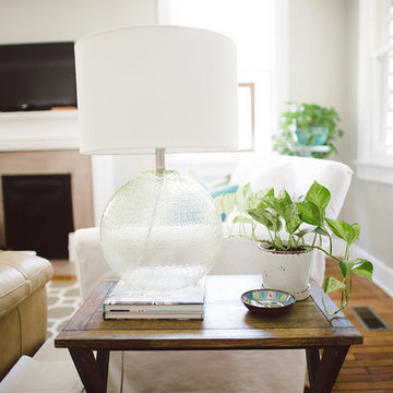 Green Glass Orb Table Lamp + House Plants