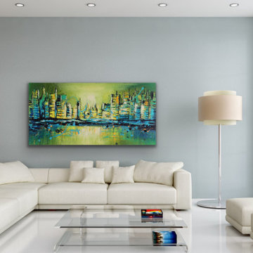 green teal blue art Modern Contemporary Paintings for Family Room