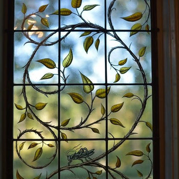 Hand painted stained glass window for historic home