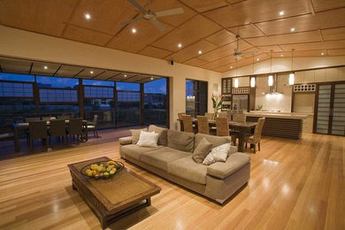 Inspiration for a contemporary light wood floor living room remodel in Austin