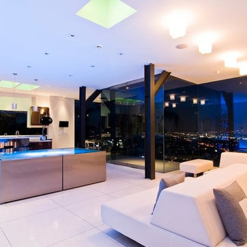 Harold Way Hollywood Hills modern home open plan living room, dining room & kitc