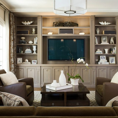 Example of a classic family room design in San Francisco with no fireplace and a media wall