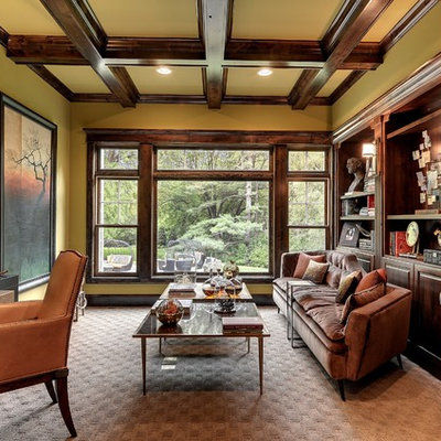 Family room - transitional family room idea in Minneapolis with green walls
