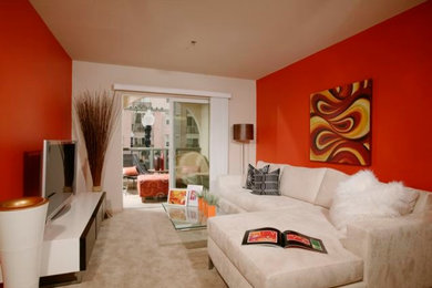 Example of a trendy family room design in San Diego