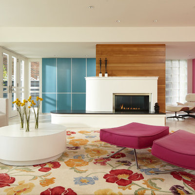 Example of a trendy family room design in Minneapolis with multicolored walls