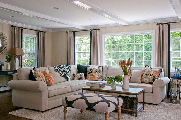 Beach Style Family Room by Rebecca Reynolds Design -New Canaan Kitchens