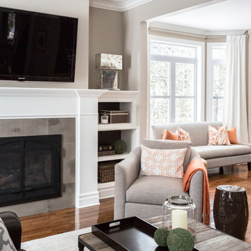 Kitchen and Family Room with a pop of orange!