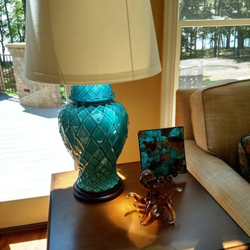 Lake View Teal and Cream Tuscan Family Room