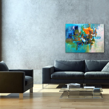 large blue abstract art Modern Contemporary Paintings for Family Room