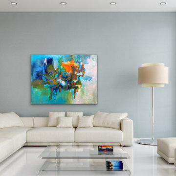 large blue abstract art Modern Contemporary Paintings for Family Room