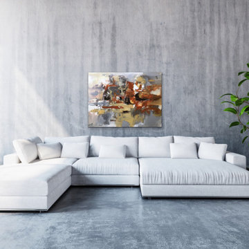 large brown grey art Modern Contemporary Paintings for Family Room