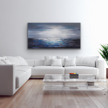 large grey blue seascape art Modern Contemporary Paintings for Family Room
