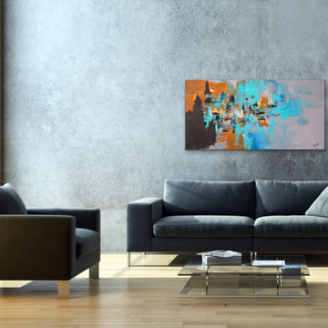 large grey teal blue art Modern Contemporary Paintings for Family Room