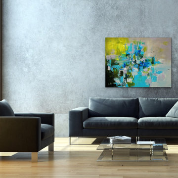 large lemon green teal blue abstract art Modern Contemporary Paintings for Famil