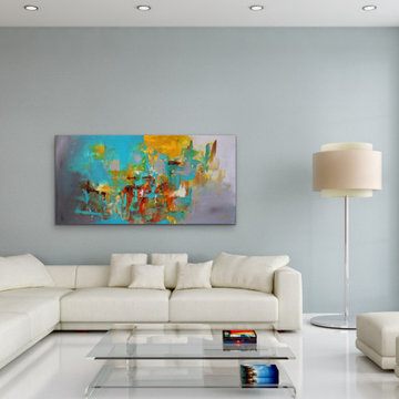 large teal grey abstract art Modern Contemporary Paintings for Family Room