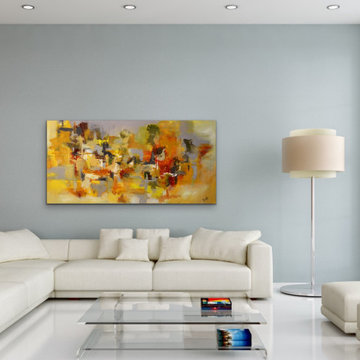 large yellow abstract art Modern Contemporary Paintings for Family Room