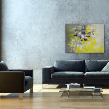 large yellow grey abstract art Modern Contemporary Paintings for Family Room