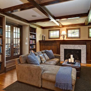 Library with fireplace
