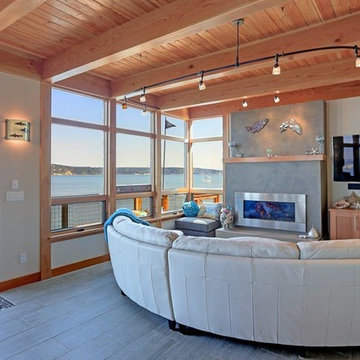Living area on main floor with Puget Sound water views.