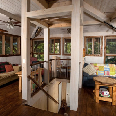 Game room - large craftsman loft-style game room idea in Boston with white walls, no fireplace and no tv