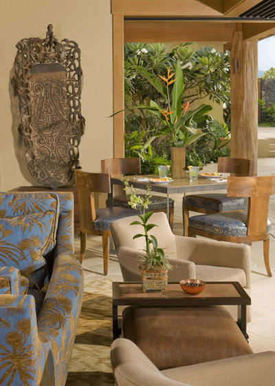 Tropical Family Room by Saint Dizier Design