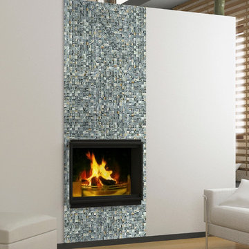 Living Room with Handicraft I Ash Gray Mosaic Tile Mantle