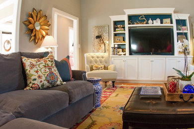 Example of a transitional family room design in Charlotte