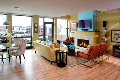 Example of a trendy family room design in Milwaukee