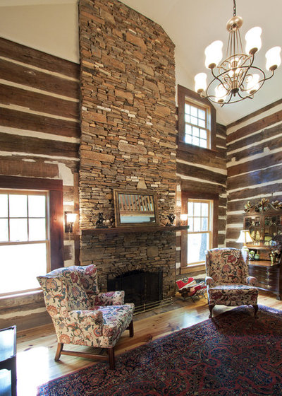 Rustic Family Room by Alan Clark Architects, LLC