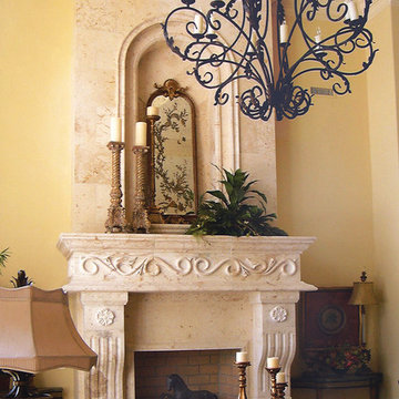Macedonia Limestone Fireplace and Over mantle