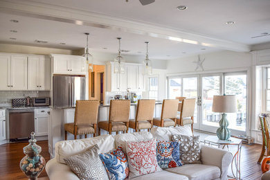 Example of a beach style family room design in Newark