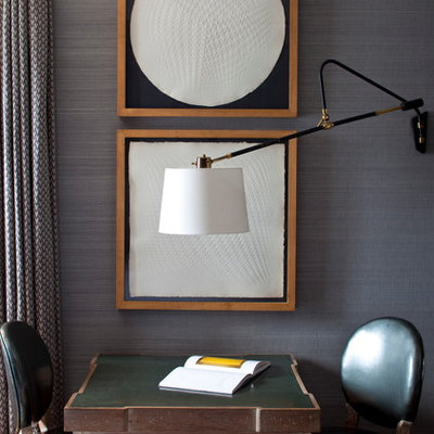 Example of a trendy family room design in New York with gray walls