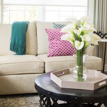 Mixed Prints Family Room with White Calla Lilly Arrangement