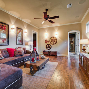 Family room - mediterranean brown floor family room idea in Austin