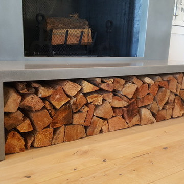 Modern concrete fireplace